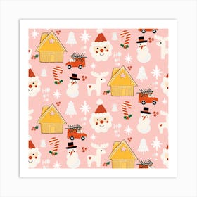 Holiday Christmas Santa Workshop Minimal Retro Pink Art Print