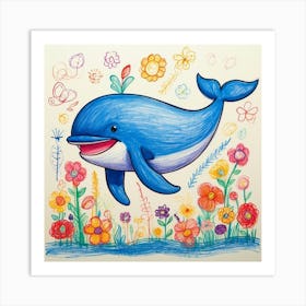 Whale With Flowers Art Print