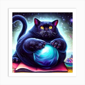 Black Cat With A Magic Ball Art Print