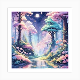 A Fantasy Forest With Twinkling Stars In Pastel Tone Square Composition 65 Art Print