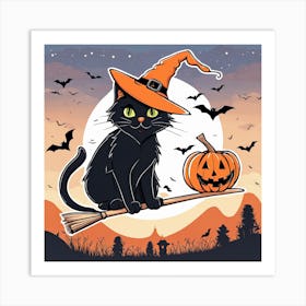 Cute Cat Halloween Pumpkin (57) Art Print