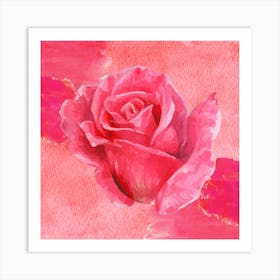 Pink Rose Watercolor Painting Art Print