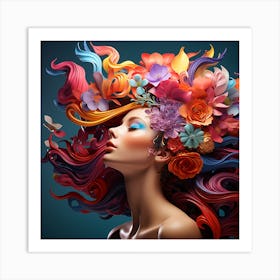 Colorful Woman With Flowers In Her Hair 1 Art Print