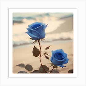 Blue Roses On The Beach Art Print