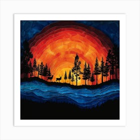 Sunset In The Woods Art Print