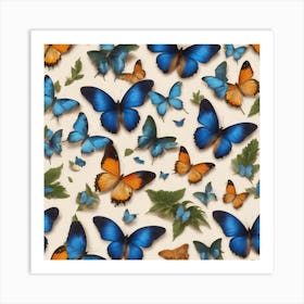 Butterflies And Leaves Art Print