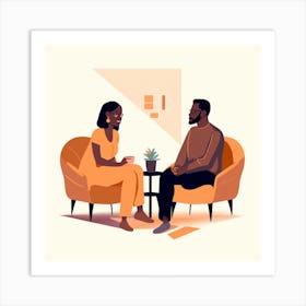 Couple Talking On The Couch Art Print