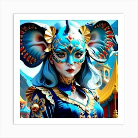 Circus Girl With Elephant Mask Art Print