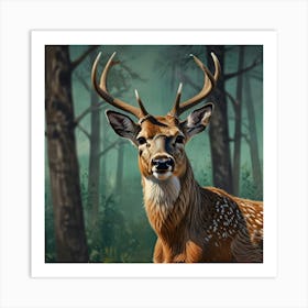 Deer In The Woods 26 Art Print