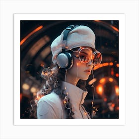 Futuristic Girl With Headphones 2 Art Print