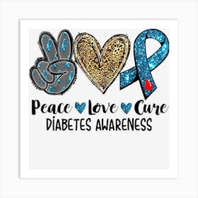 Peace Love Cure Grey Blue Ribbon Leopard Diabetes Awareness Art Print