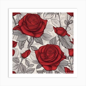 surrealist red rose pattern Art Print