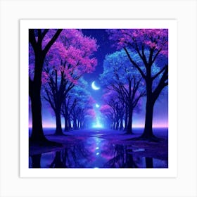 Tree Forest At Night Art Print