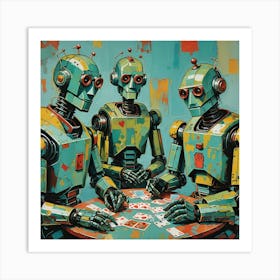 Robots Playing Cards Art Print