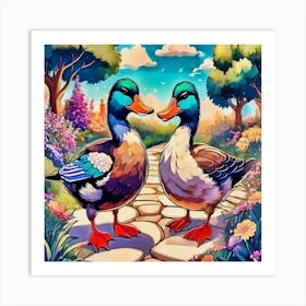 Ducks In The Garden Art Print