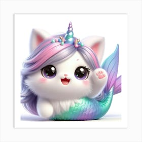 Cute Mermaid Caticorn 9 Art Print