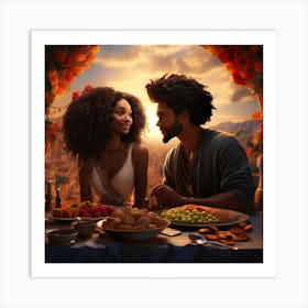 Realistic Two Black Couples Long Hair Curly Afro Art Print
