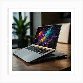 Laptop On A Table Art Print