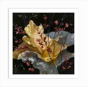 Gold And Red Flowers Art Print