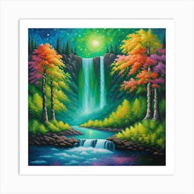 Waterfall At Night Art Print