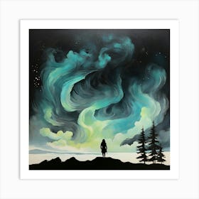 Boho art Silhouette of Northern lights 4 Art Print