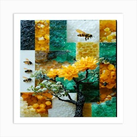 Bees And Flowers Art Print