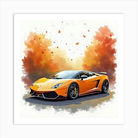 Lamborghini Gallardo Surrounded By Watercolor Autumn Colors 1 Art Print