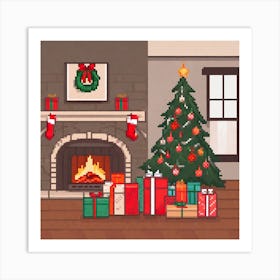 Christmas Tree In Front Of Fireplace 1 Art Print