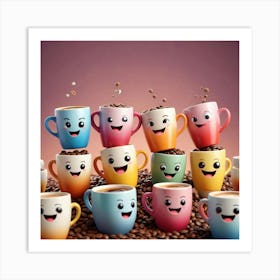 Happy Coffee Cups Art Print