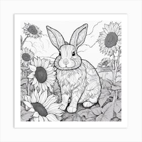 Rabbit In Sunflowers Art Print