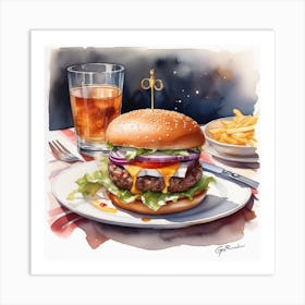 Hamburger And Fries 33 Art Print