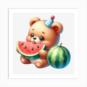 Teddy Bear Eating Watermelon 1 Art Print