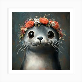 Seal In A Flower Crown Poster