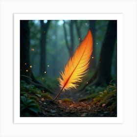 A Phoenix Feather Glowing With Magical Light In An Ancient Forest 1 Art Print