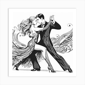 Line Art Tango dance Art Print