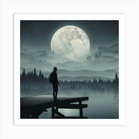 Man Standing On A Dock At Night Art Print