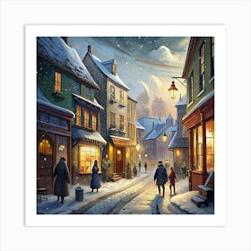 Snowy Street In A Historic Town Art Print