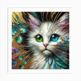 Cat With Colorful Eyes Art Print