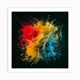 Colorful Paint Splash On Black Background Art Print