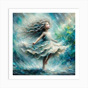 Whimsical Downpour Abstract Girl Oil Painting Art Print