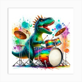 Dinosaur Drumming Art Print