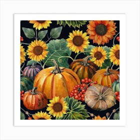 Pumpkins And Sunflowers 5 Art Print