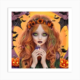 Halloween Girl hippy Art Print