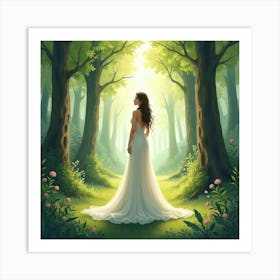 Graceful Empress In A Watercolor Serene Forest Glade 1 Art Print