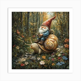 Gnome On A Snail Art Art Print