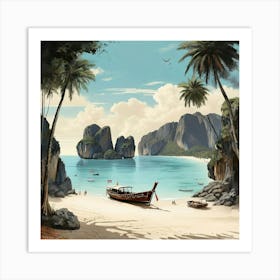 Vintage Retro Print Of Maya Bay Koh Phi Phi Thailand Art Print