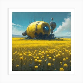 Yellow Flowers In Field With Blue Sky Professional Ominous Concept Art By Artgerm And Greg Rutkows (5) Art Print