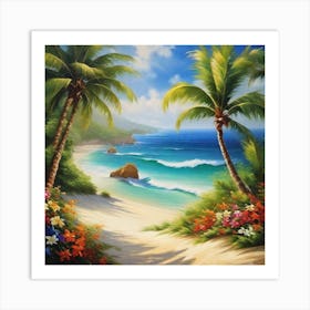 Beach Scene With Palm Trees 8 Art Print