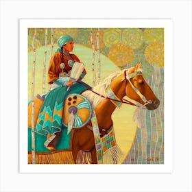 Indian Woman On Horseback Art Print