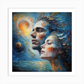 CELESTIAL CONNECTION OF A COUPLE WITH COSMIC ELEMENTS Art Print